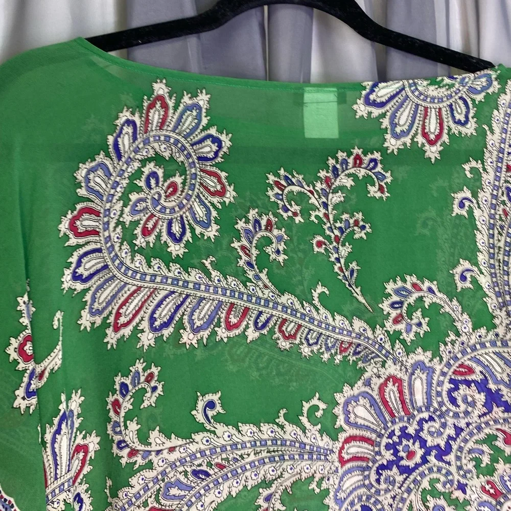 Talbots Green Paisley Handkerchief Top | Boho Poncho Style